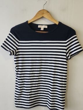 MICHAEL Michael Kors Navy and White Striped Short Sleeve Tee. New Without Tag